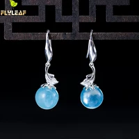 925 sterling silver long leaves aquamarine drop earrings for women palace vintage jewelry female luxury banquet party accessorie