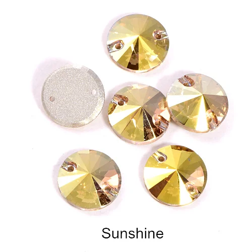 001SH-sunshine 40pcs AAAAA Quality 12mm Round Rivoli Glass Sew On Rhinestones Flatback Crystal Sewing Strass for DIY Wedding Dress B1248 - Цвет: 001SH-sunshine