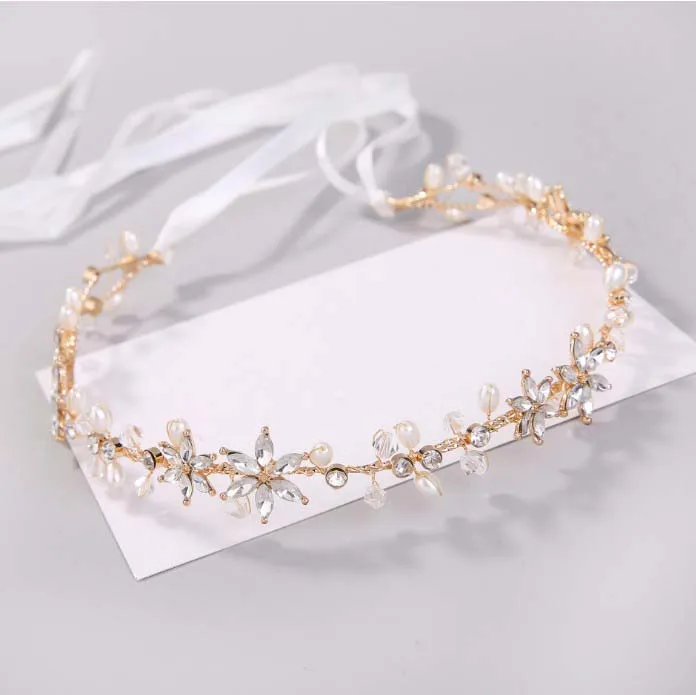 Тиара для волос с жемчужинами и кристаллами свадебная тиара ручной работы