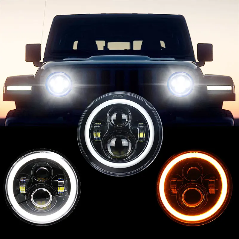 Светодиодные фары 2x7 дюймов для Wrangler JK Hummber H1 H2 Lada Niva Urban УАЗ Хантер КАМАЗ Янтарный