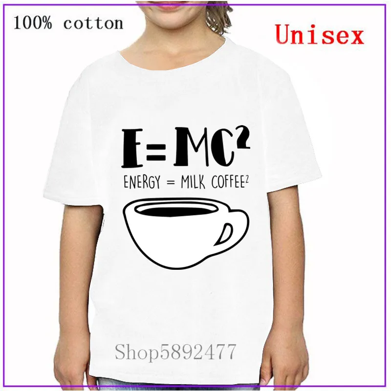 Новинка 2020 Детская футболка Забавный мультяшный Рисунок E = MC2 Energy молоко кофе