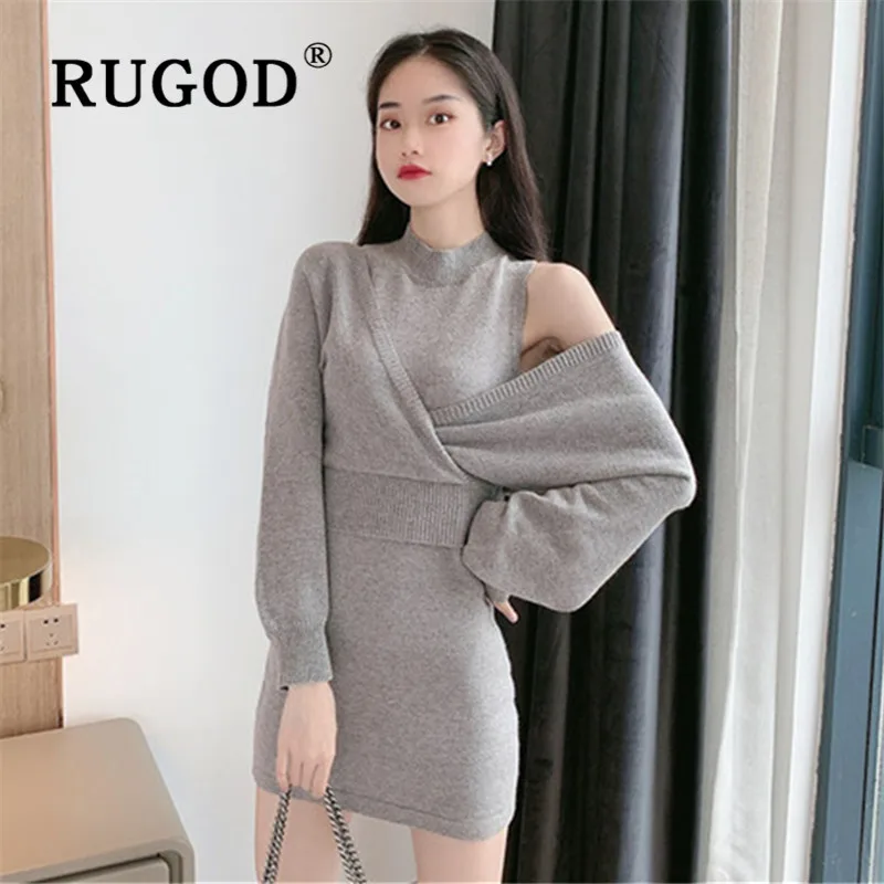 RUGOD 2019 Новое Осеннее поступление женское платье-свитер с круглым вырезом длинным