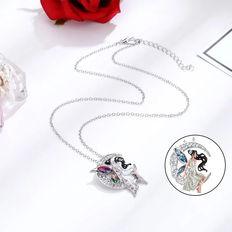 Ожерелье с подвеской в виде Луны и ангела Женская универсальная цепочка для