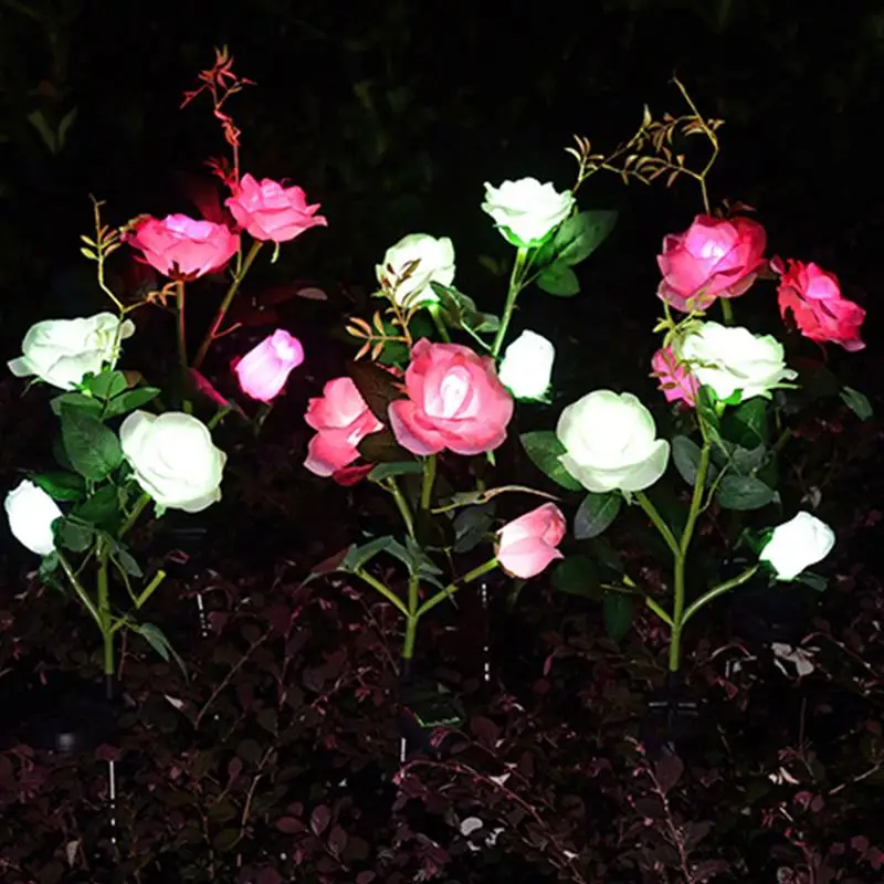 

Solar Flower Light Waterproof Solar Power 3 Head Rose Flower LED Lamp for Outdoor Garden Landscape Lawn Patio Yard