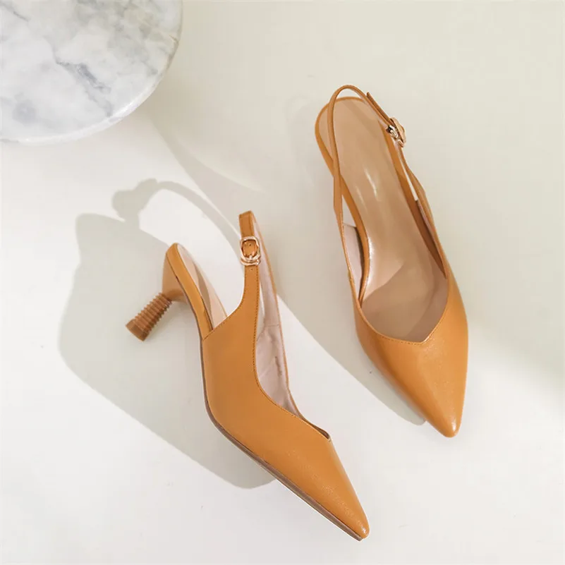 Женские Босоножки на каблуке Meotina летние туфли из натуральной кожи с острым