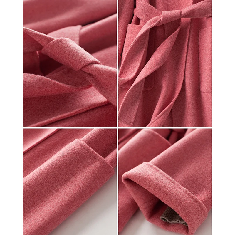 

High Quality Double-sided Cashmere Coat Woman Spring Autumn Long Warm Woolen Coat Overcoat Fashion Women Slim Wool Parka Outwear