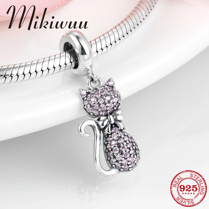 Женская серебряная розовая блестящая Элегантная подвеска в виде кошки с