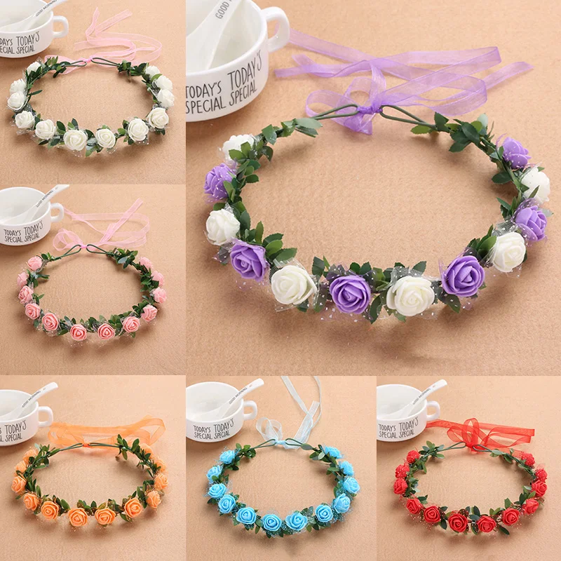 

1PC Wreath Headband Flower Tiara Fairy Headband Girls Cute Fake Roses Headband