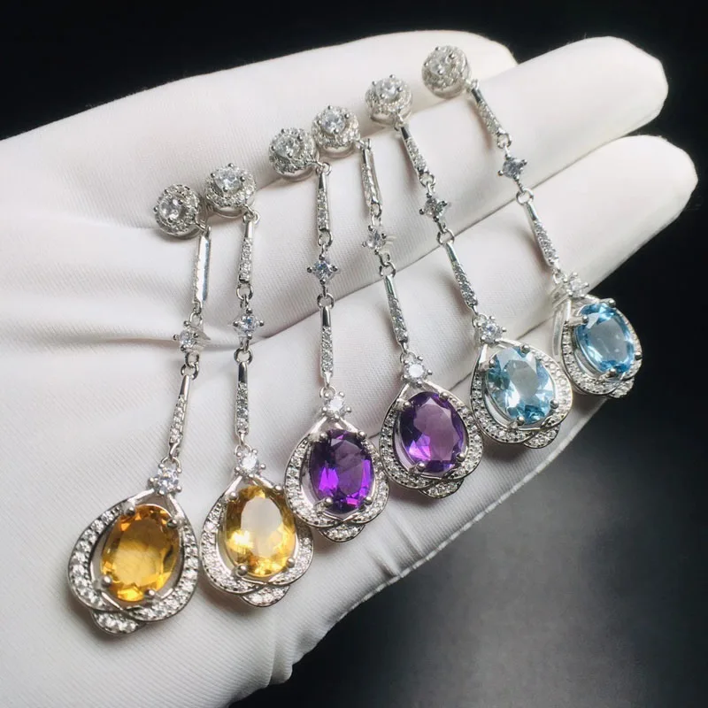 CSJ натуральная синяя серьга с топазом из стерлингового серебра 925 пробы аметист