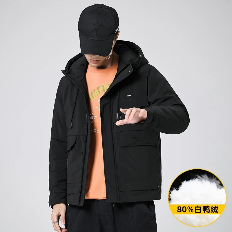 

2 цвета пуховик для мужчин 2020 зимняя теплая одежда японский Харадзюку Стеганое пальто с капюшоном размера плюс уличная одежда