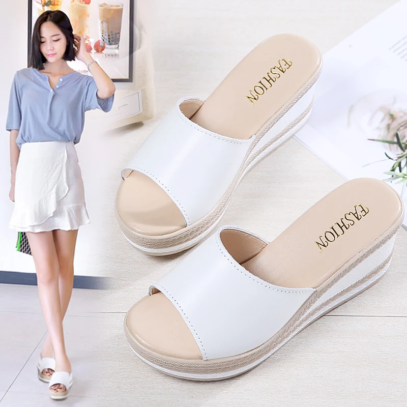 2019 летние женские тапочки из натуральной кожи с открытым носком Вьетнамки