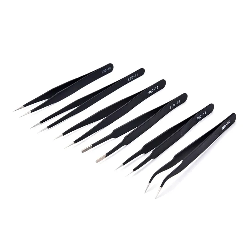 

6pcs/lot Precision ESD Tweezers Set Stainless Steel Anti-static Tweezers Repair Tool Soldering Station Welding Assist.