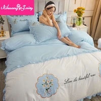 thickened cotton washed cotton four piece girl bedding three piece student single piece duvet cover sheet embroidery