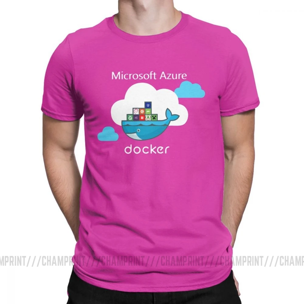 Мужские футболки Docker On Azure, одежда из чистого хлопка, крутые футболки с коротким рукавом и круглым воротником размера плюс - Цвет: Фуксия