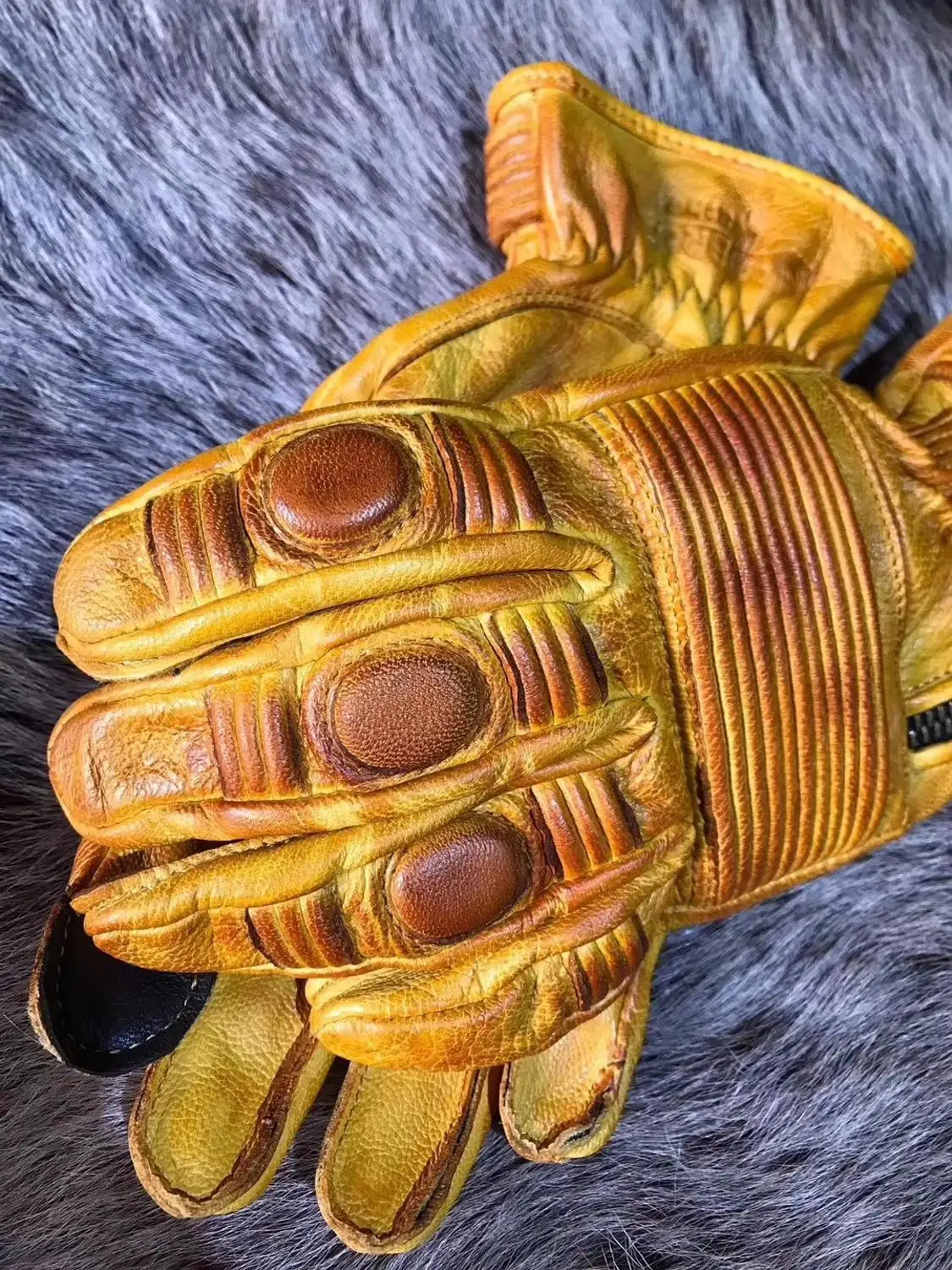 Мужские мотоциклетные винтажные перфорированные кожаные перчатки скутер кафе