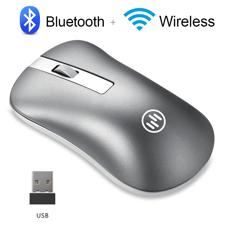 Silver Bluetooth Wireless Mouse Bluetooth Computer Mouse Gamer Silent Mouse Rechargeable Ergonomic Mice Wireless Type C USB Adapter For PC Laptop - Цвет: Silver Bluetooth