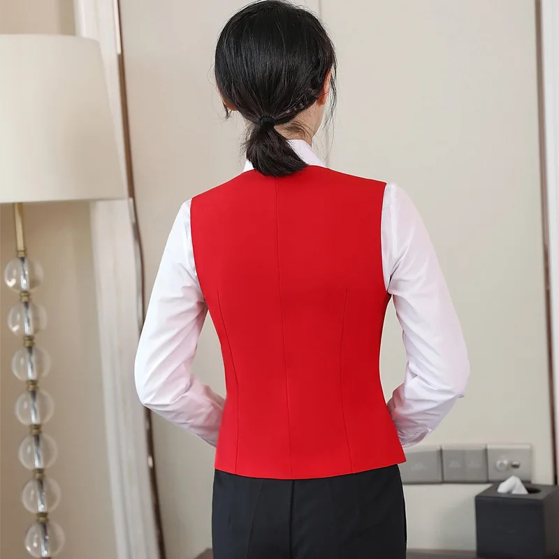 

Cheap! Plus Size Red Black Women's Vest Work Wear Slim Short Veste Femme 2021 New Spring Waistcoat Office Lady Sleeveless Jacket