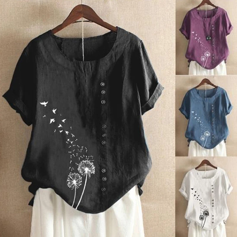 

Brand Blouses Woman Summer O-Neck Big Size Tunic Tops 2020 Casual Short Sleeve Print Oversize Blouse Blusa Feminina