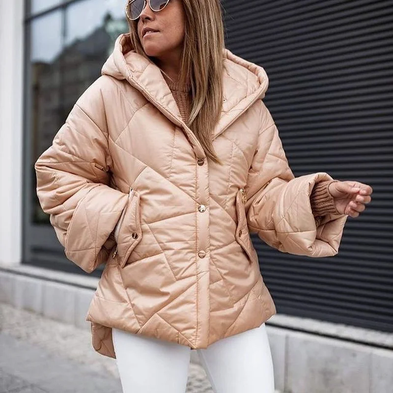 

Pre Sale 2021 New Fashion Temperament Solid Color Hooded Side Zipper Front Short Back Long Cotton Jacket Top Women's Wear