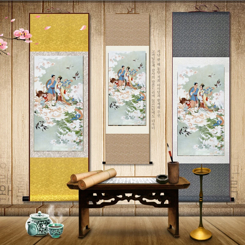 

(По индивидуальному заказу) шелковая картина на пастушке и виверской девушке, Висячие картины Qixi на День святого Валентина с изображением волшебного моста и встречи, картина с прокруткой