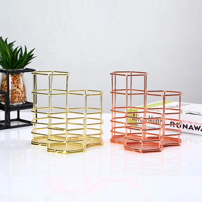 

Pen Holder Desk Tidy Hexagon Iron Makeup Brush Storage Pencil Marker Pen Holder