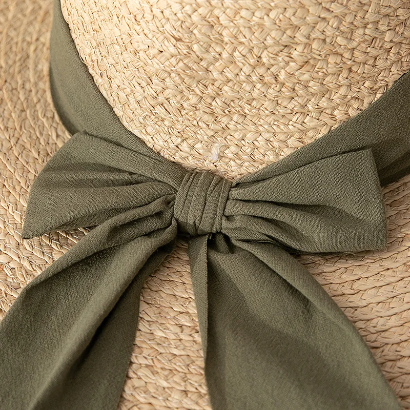 

Summer Raffia Straw Ladies Bow Patch Ribbon Hat Woman Breathable Sunshade BeachTravel Sun Cap