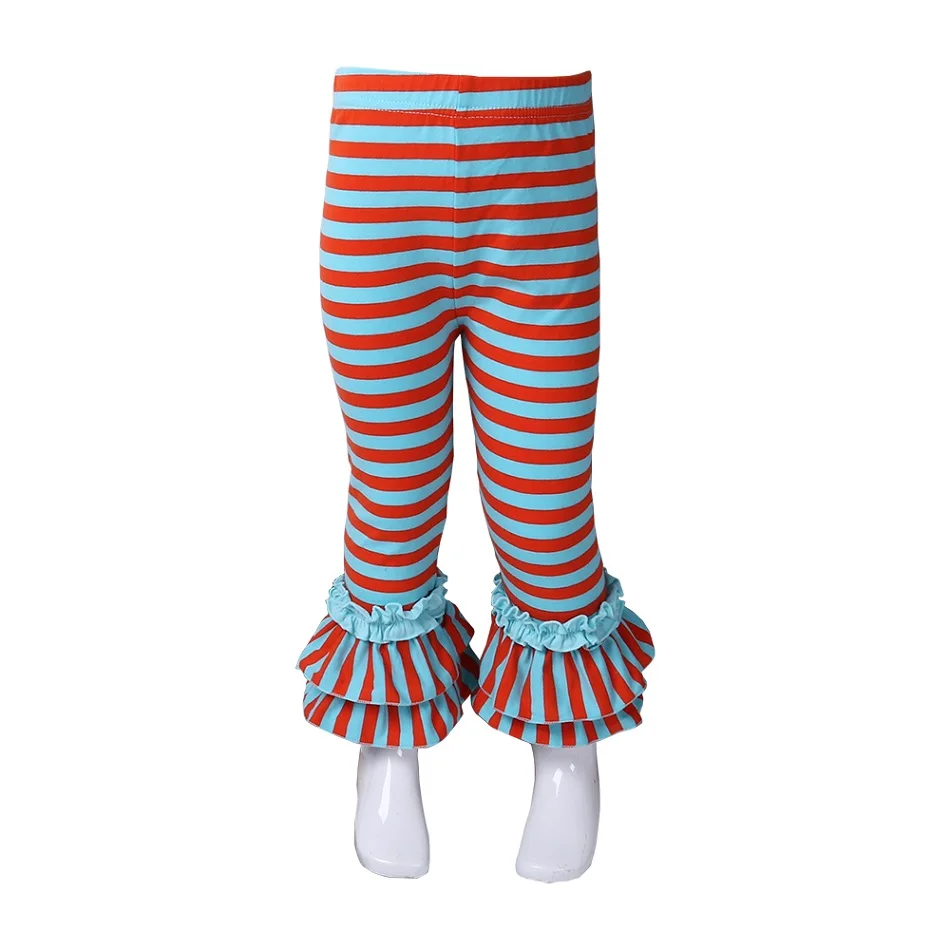 Aqua coral Тройная оборка из хлопка на осень и зиму, леггинсы для девочек - Цвет: Aqua coral