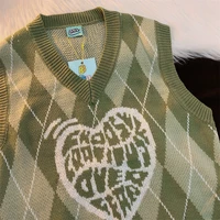 y2k knitted sweater aesthetic heart striped sweater girls sweet long sleeve vest v neck jumper thinner winter autumn streetwear