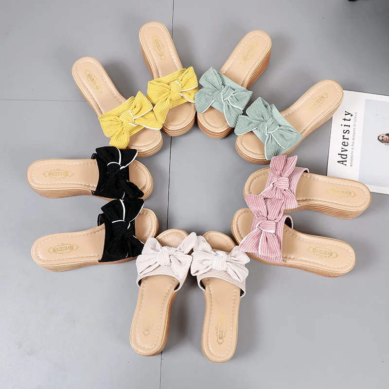 

Woman Slippers Ladies Flock Butterfly Knot Platform Flat Shoes Woman Comfortable Casual Fashion Slippers Female 2020 New Hot