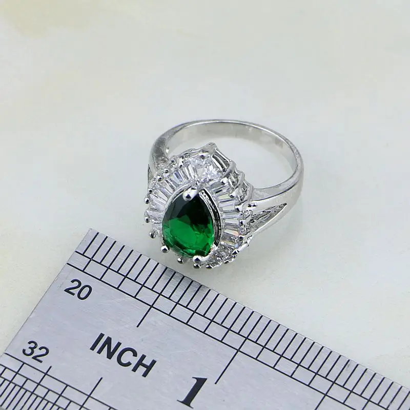 Женский комплект украшений из серебра 925 пробы с натуральным зеленым Изумрудным