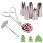 7 шт.лот нержавеющая сталь листья насадка лист окантовкой цветок ножницы передачи крем Стенд Лоток DIY насадки для украшения тортов