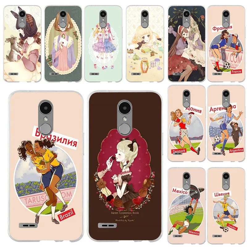 Футбол девочек иллюстрации Мягкий ТПУ чехол для телефона LG K4 K7 K8 K10 2017 G2 G3 мини G4 G5