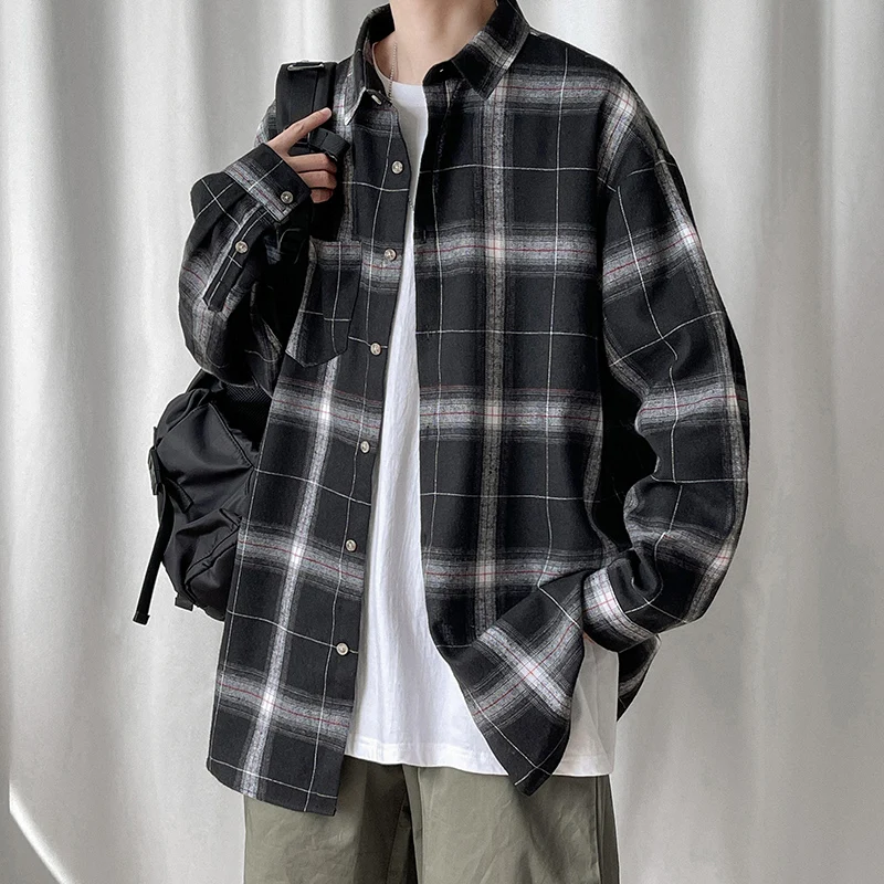 

2021 Brand clothing Men spring Leisure pure cotton slim fit Plaid shirt/Male Hip-hop style Loose long-sleeved shirts size S-5XL