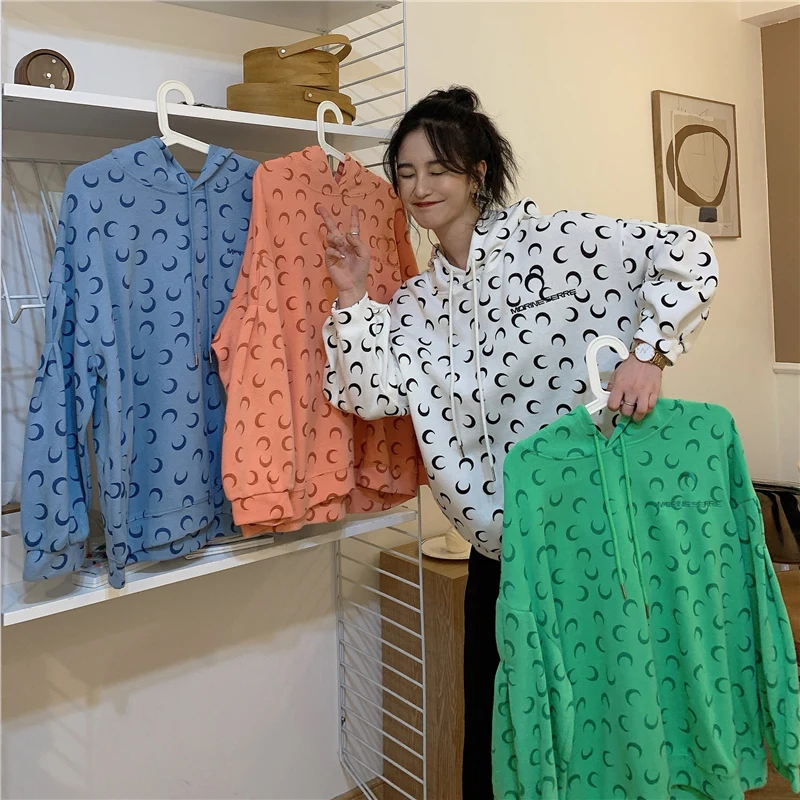 

4 Colors New Autumn Young Style Women Sweatshirt Fashion Print Moon Hoodie Female Casual Long Sleeve Sweatshirts Top Mujer