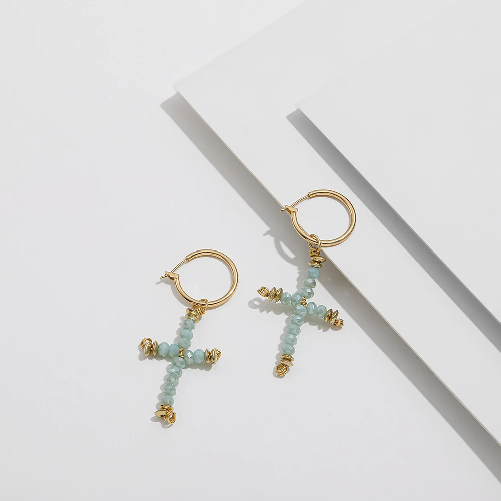 

Bohemia Handmade Round Pearl Beads Hoop Earrings for Women Girls Vintage Boho Geometric Cross Earrings Statement Jewelry 2021