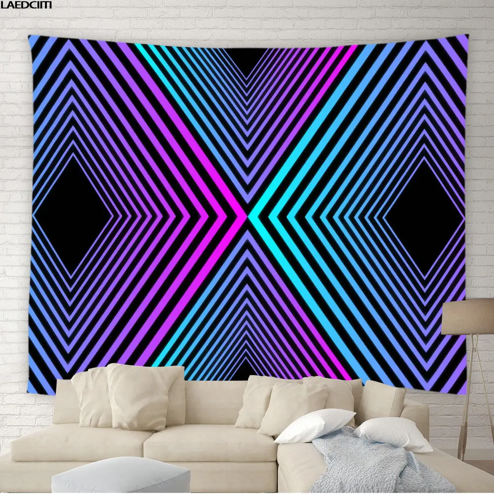 

Colorful Geometric Aesthetics Tapestry Hippie Abstract Stripe Pattern Art Background Wall Hanging Cloth Hotel Bedroom Home Decor