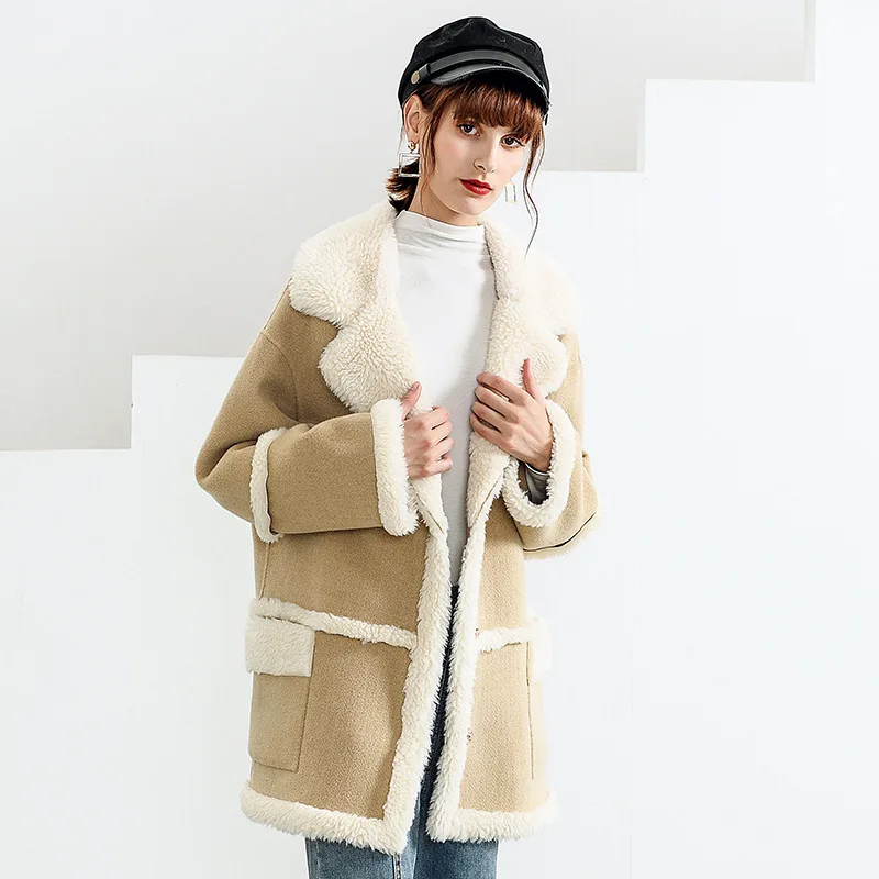 Зимнее шерстяное пальто женское повседневное с отложным воротником на пуговицах