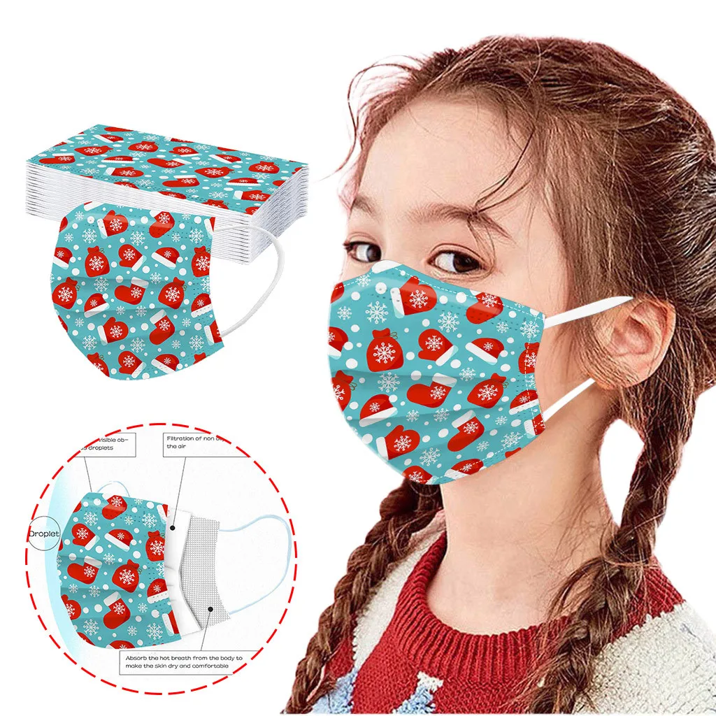 

30pc Christmas Children's Disposable Masks Mascarillas Fashion Non-woven Filter Hygiene Face Cover Ear Loop Face Protection Mask