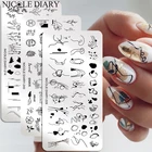 Трафарет NICOLE DIARY для стемпинга ногтей, абстрактная линия, художественный трафарет из нержавеющей стали с изображением цветов, Листьев, листьев