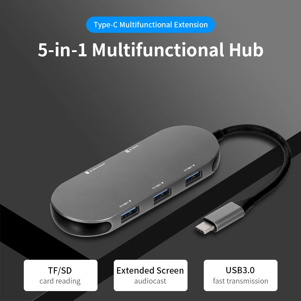 

5 в 1 Многофункциональный узловой центр Алюминий оболочки USB3.0 * 3/SD TF карты Plug and Play Портативный Концентратор Серый для портативного компьютер...