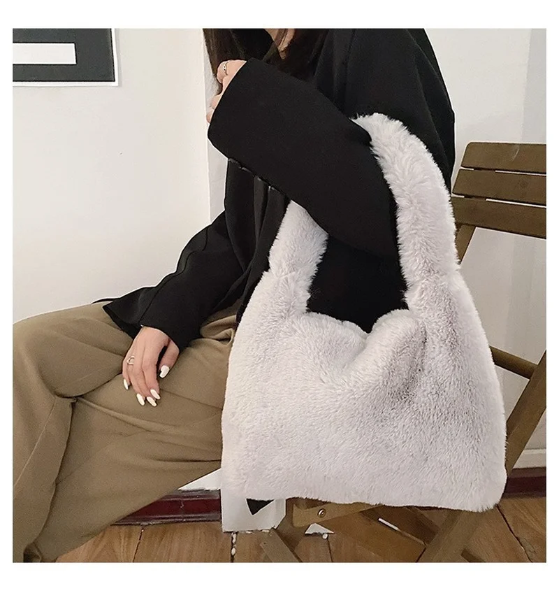 Зимняя пушистая мягкая плюшевая женская сумка на плечо повседневные однотонные