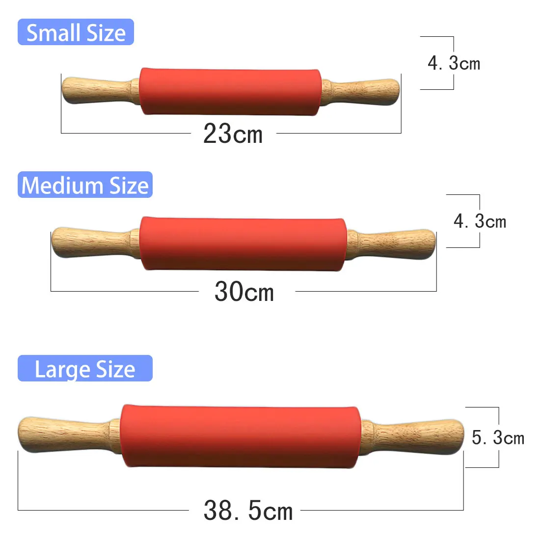 

Silicone Rolling Pin Pastry Dough Flour Roller Non-Stick Wooden Handle Kitchen Baking Cooking Tools Christmas Rolling Pin