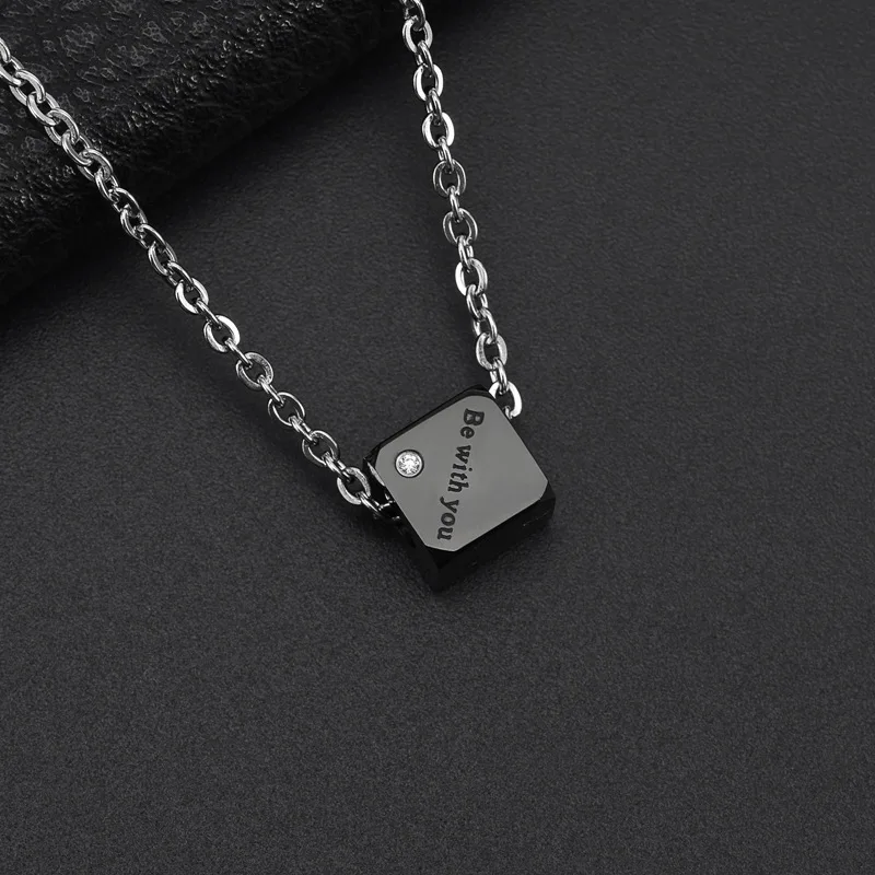 

Cross Titanium Steel Jewelry Men And Women Accessories Square Couple Cute English Letter Steel Color Necklace 2021 Trend