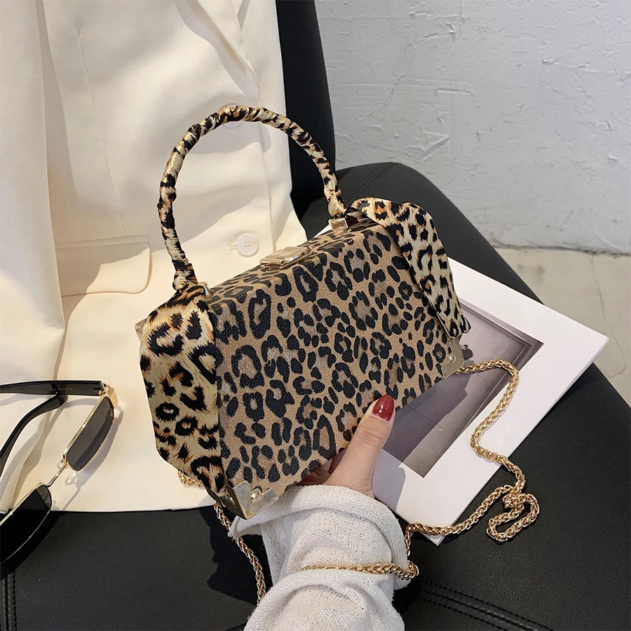 

Mini Leopard PU Leather Box-Shaped Crossbody Bags for Women 2021 Chain Shoulder Bag Women's Handbag Branded Luxury Hand Bag