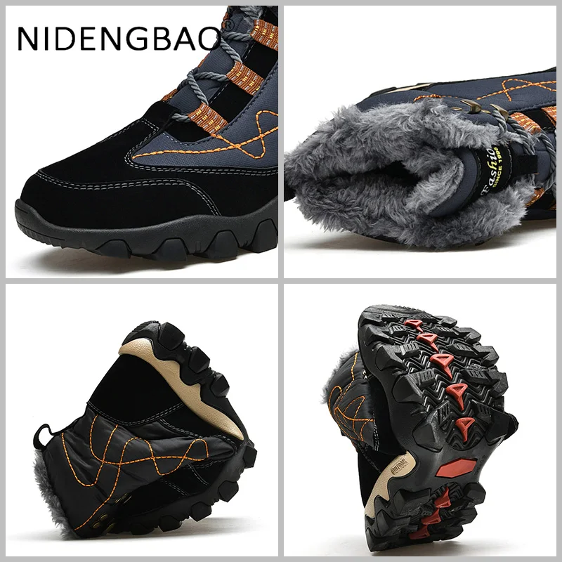 Men Sneakers Winter Outdoor Hiking Shoes Warm Plush Waterproof Male Trekking Ankle Boots Anti Skid Soft Booties Zapatos Hombre