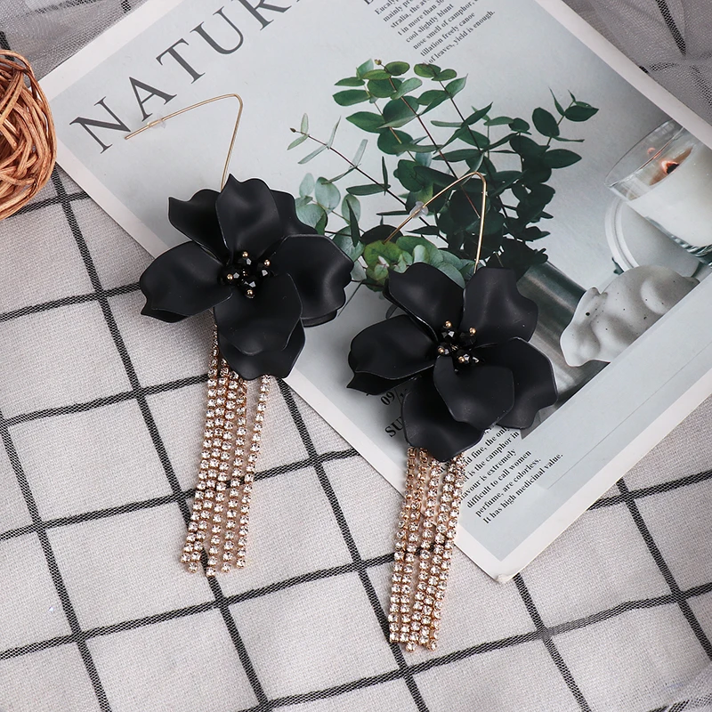 Wholesale JUJIA Bohemian Resin Flower Tassel Earrings For Women Handmade Rhinestone Statement Long Drop Bijoux | Украшения и