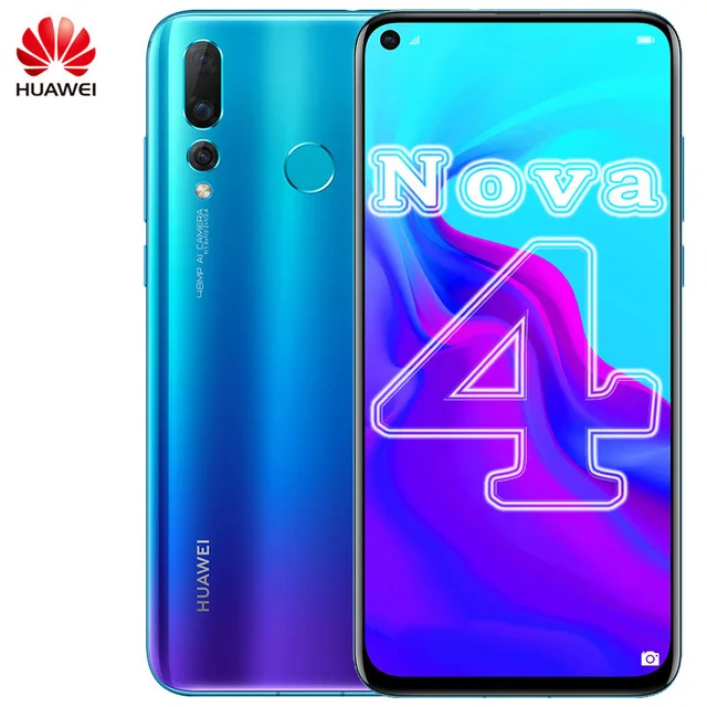 Blue HUAWEI NOVA 4 LTE сотовый телефон 6,4 дюймов 6 ГБ 128 ГБ Kirin 970 Восьмиядерный Android 9,0 отпечатков пальцев 4* камеры - Цвет: Blue