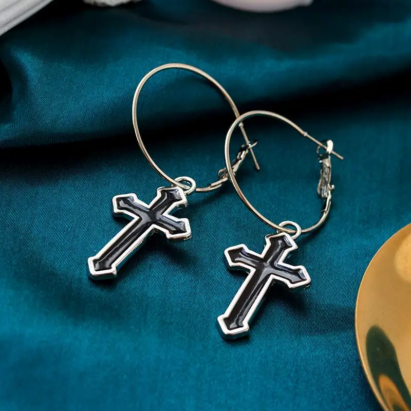 

Unusual Earings Women Men's Stainless Steel Drop Earrings Black/Silver Color Cross Gothic Punk Pendientes Mujer Moda Jewelry