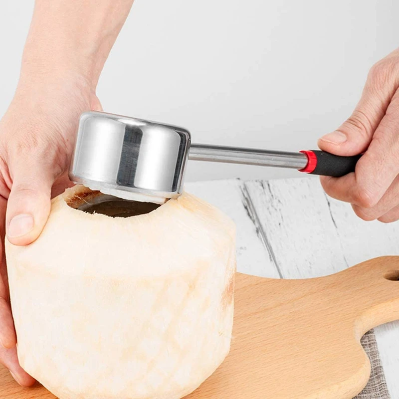 

3Pcs Coconut Opener Tool Set,Long-Lasting Practical Lightweight Stainless Steel Coconut Opener Wooden Mallet Tool Set