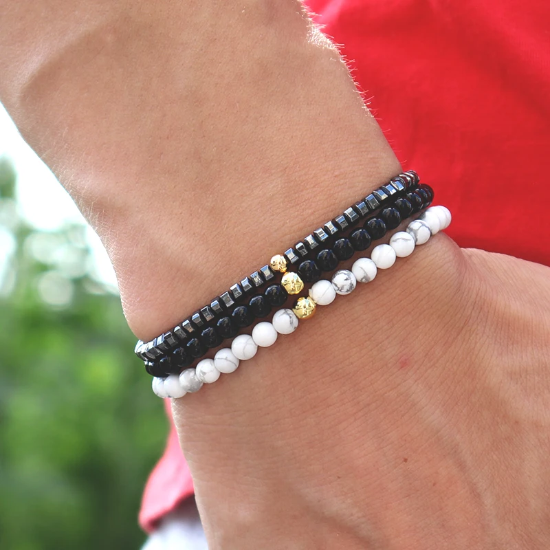 Модный 4 мм браслет из натуральных камней 3 шт./компл. гематит обсидиановый для